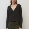 Marc O'Polo V-NECK-CARDIGAN CROPPED AUS HEAVY-WEIGHT-ORG - Strickjacke - Black
