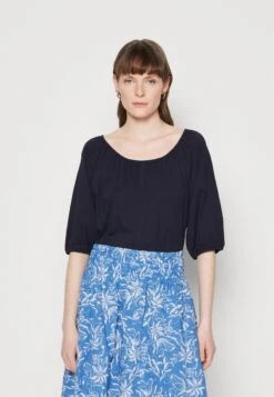 Marc O'Polo 3 4 SLEEVE ROUND NECK WITH PLEATS SOLID - T-Shirt Basic - Deep Blue Sea