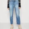 Marc O'Polo TROUSER STRAIGHT FIT CROPPED LENGTH HIGH WAIST - Jeans Straight Leg - Mid Blue 80s Wash