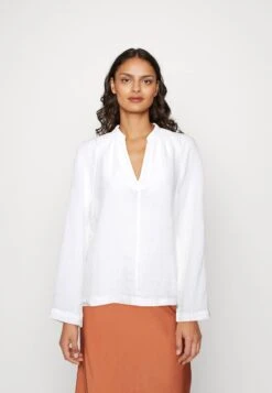 Marc O'Polo V NECK INSIDE SLITS AT SLEEVE SMALL STAND UP COLLAR PATCHED - Langarmshirt - White