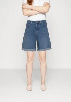 Marc O'Polo HIGH WAIST RELAXED FIT MID LENGTH TURN UP - Jeans Shorts - Dark Blue