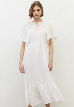 Marc O'Polo GATHERING BAT SLEEVE FRONT SLIT MIDI LENGTH - Freizeitkleid - White
