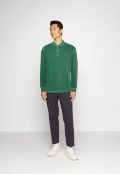 Marc O'Polo LONG SLEEVE FLATLOCK DETAILS - Poloshirt - Kale -Marc OPolo Geschaft f7708670ea38470b9a789146369b97a2